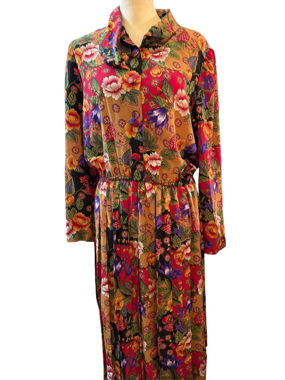 Leslie Fay Vintage Floral Shirtwaist Pleated Skirt Dress, Bold Retro, Size 12